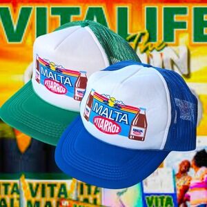 Lot of 2 Malta Vitarroz Trucker Hats Mesh Snapback Green & Blue Vintage Style...
